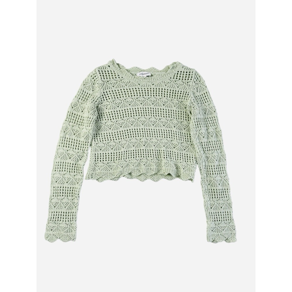 Open Crotchet Long Sleeve Crop Top Womens Small Sage Green Festival Coastal Boho